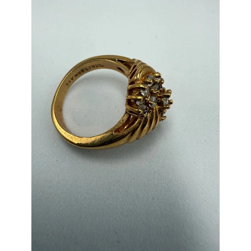 Lind 14K HGE Gold Tone Clear‎ Stone Cluster Bypass Cocktail Ring Size 7.25